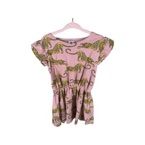 Krutter, 4-5 kids dress, pink cotton dress with yellow cheetahs